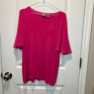 Chico's Pink Modal V Neck Short Sleeve‎ Knit Top Size 1 Soft Stretch Tee